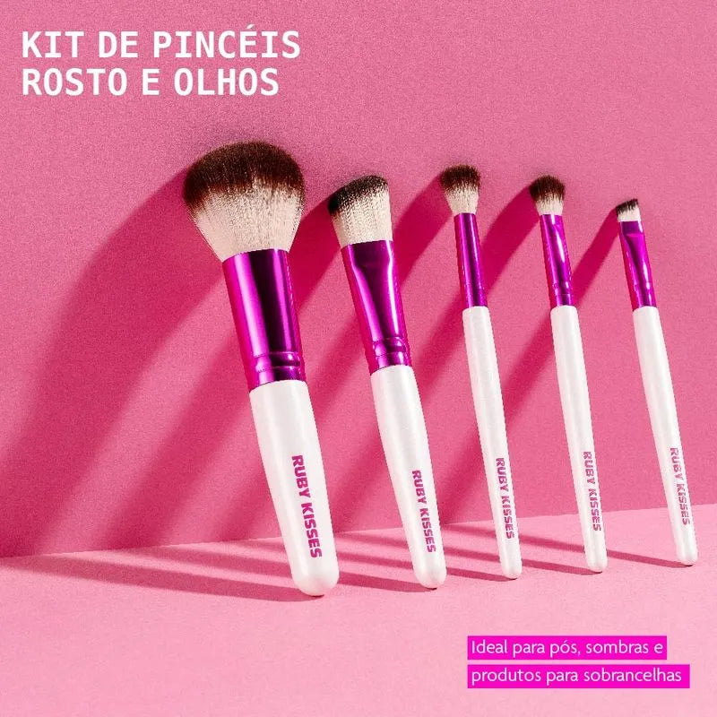 Kit de Pincéis para Rosto e Olhos - Ruby Kisses